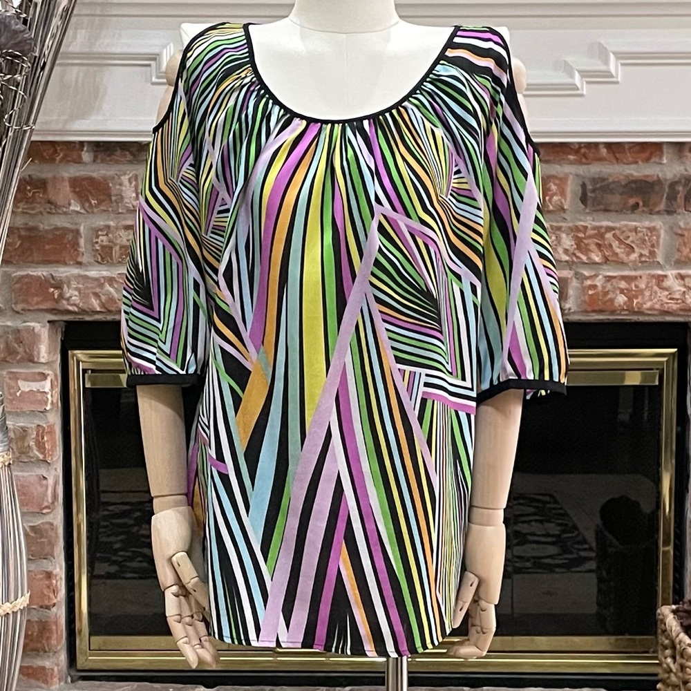 Daniel Rainn funky eclectic Y2K colorful striped cold shoulder top / S